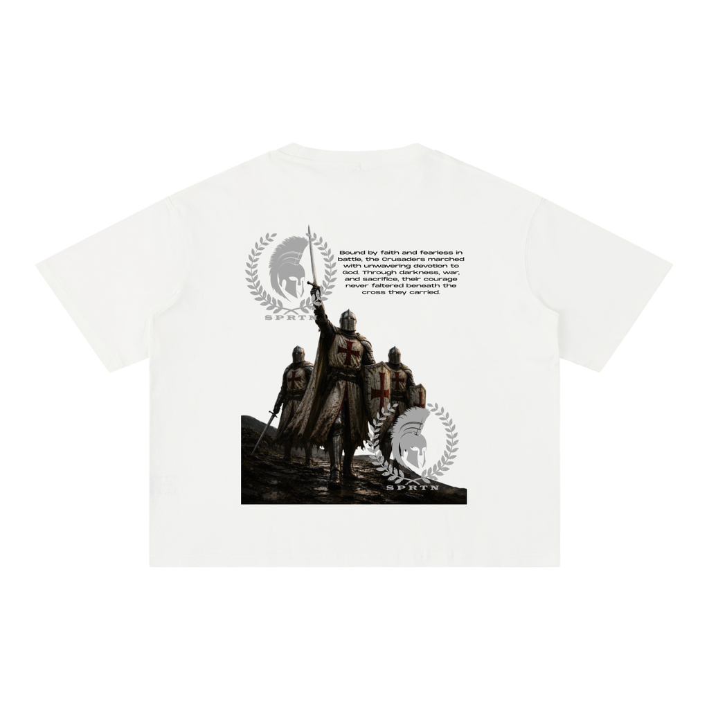 SOLDIERS OF GOD Mineral Wash Boxy Cotton T-Shirt - Crusader Graphic